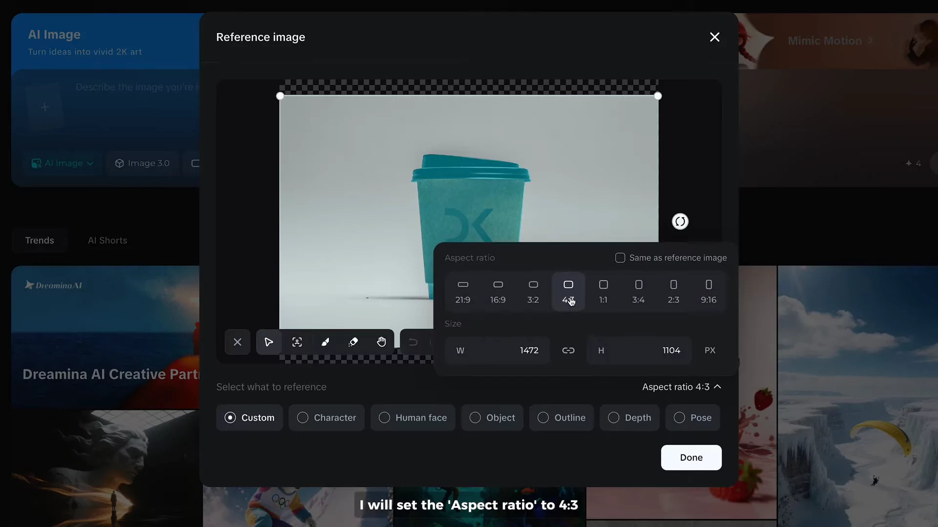 Setting aspect ratio and layout in Dreamina AI