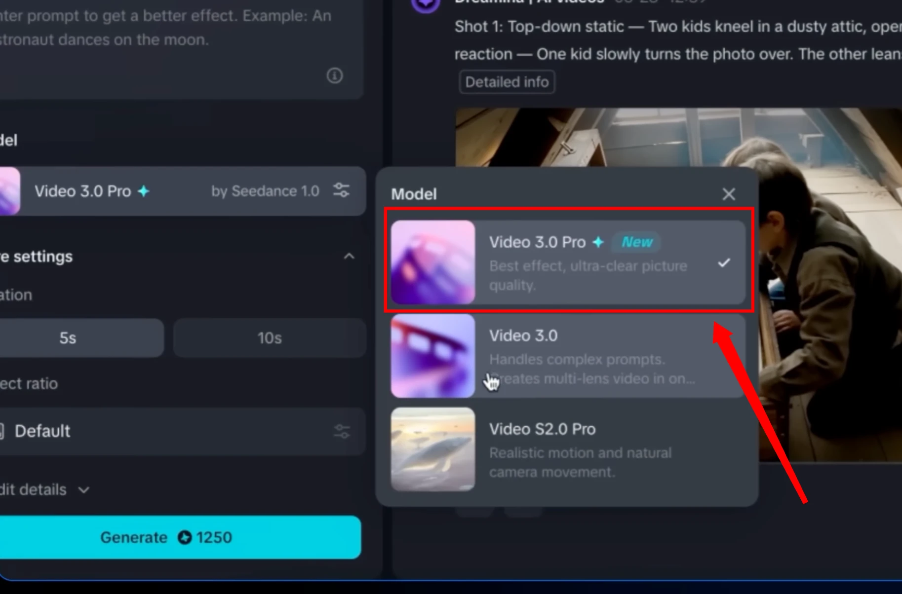 Dreamina Video 3.0 Pro Model Selection