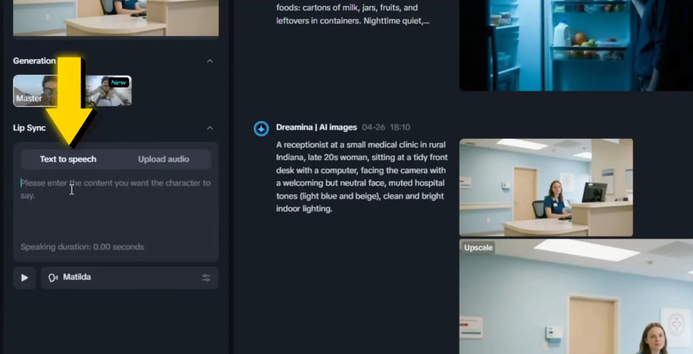Dreamina AI Text-to-Speech Lip Sync Interface