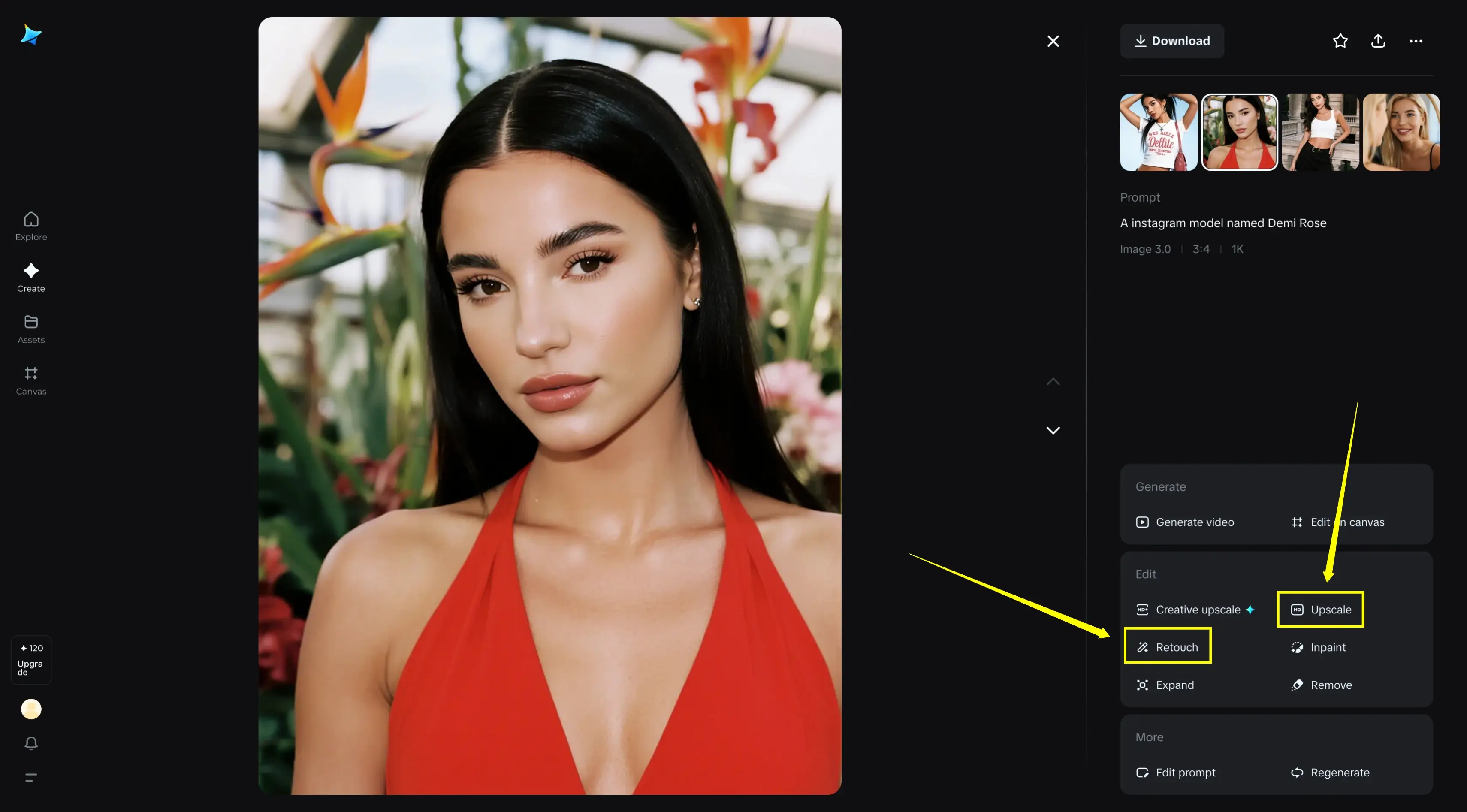 Dreamina AI Image Upscaling and Retouching